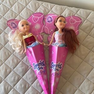 Lot of 2 Funville Sparkle Girlz Princess Dolls 10.5" New in Cones NOS 2014-2018